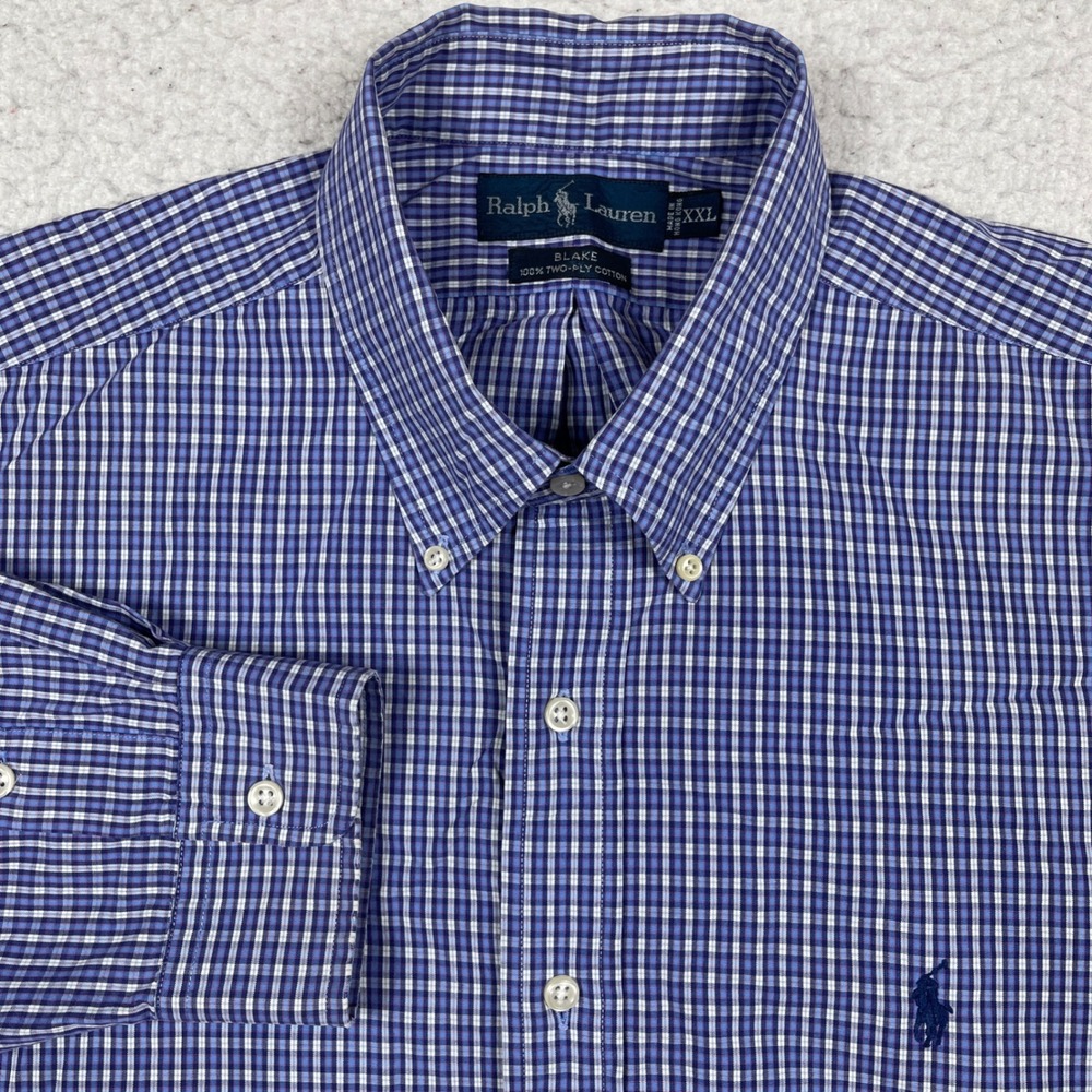 Ralph Lauren Button Down Shirt Mens XXL Blue White Blake Gingham Preppy Classic